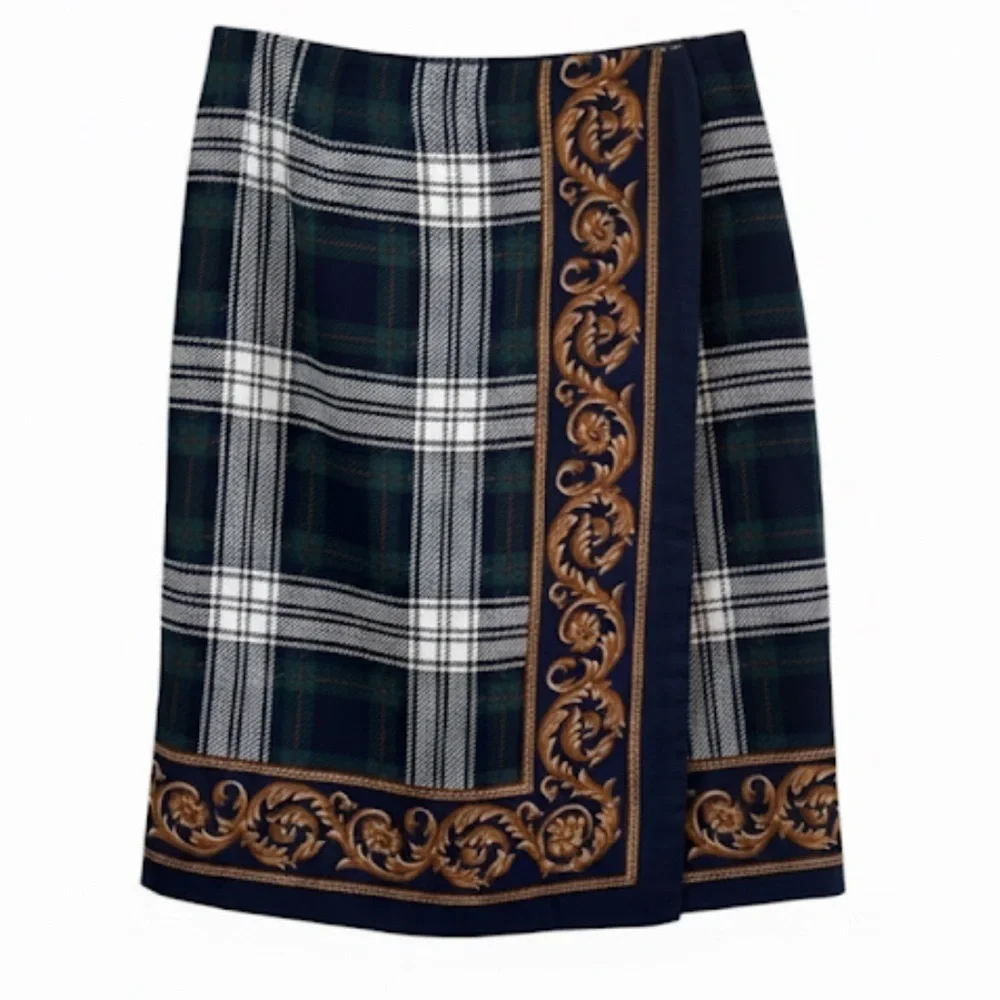 Brooks Brothers Tartan Plaid Wrap Style Skirt with Baroque Trim Size 4 EUC! - Picture 1 of 5